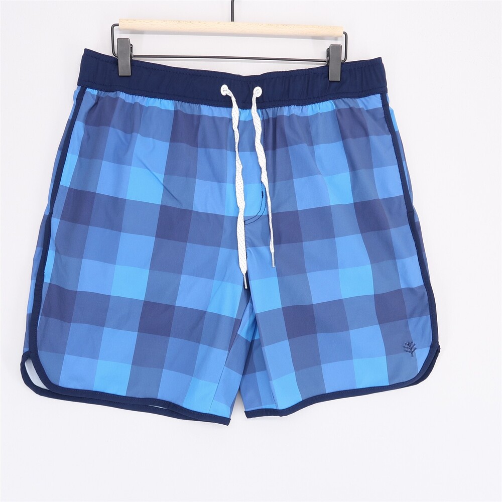Coolibar Swim Trunks Shorts Mens Medium Blue Check Mesh Lined UPF 50+